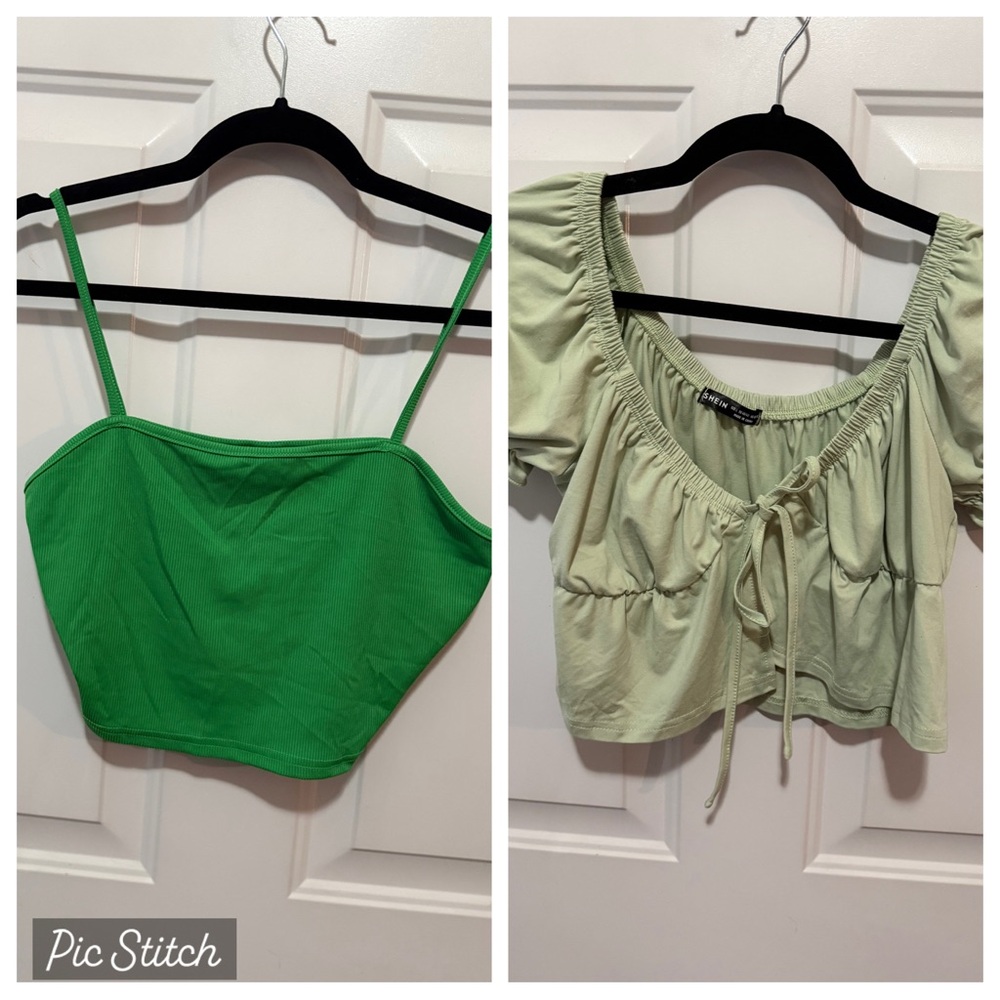 SHEIN 2 tops Green crop tank and Light Green Crop blouse